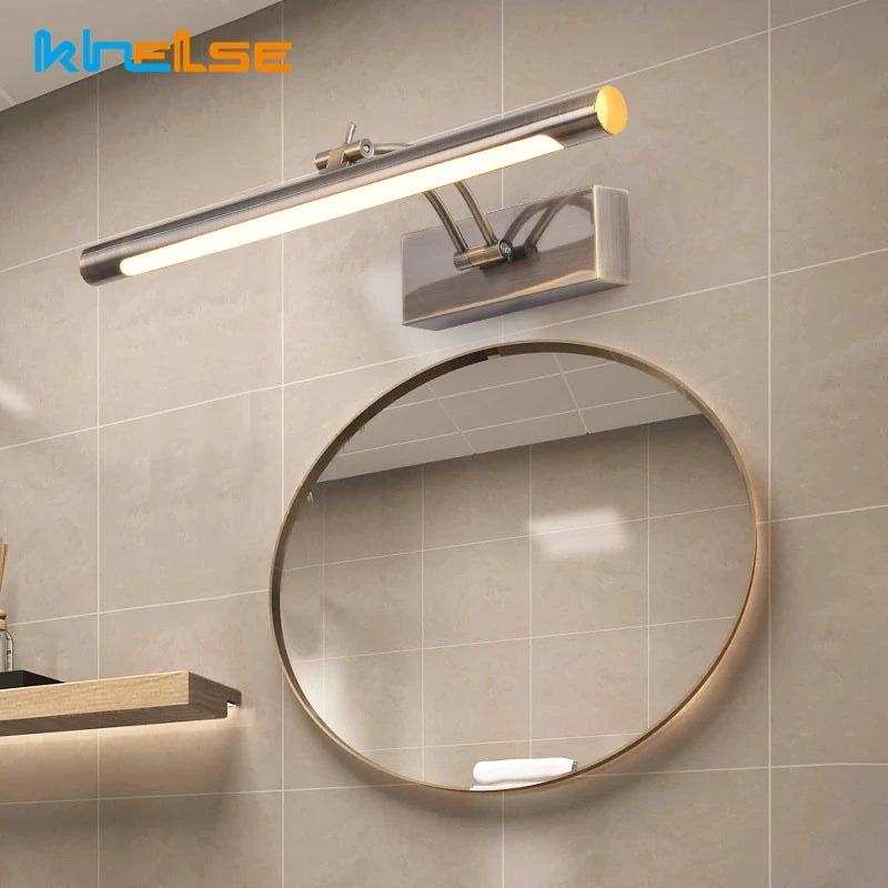 Modern Waterproof LED Bathroom Vanity Light – Stainless Steel Wall Lamp with Switch