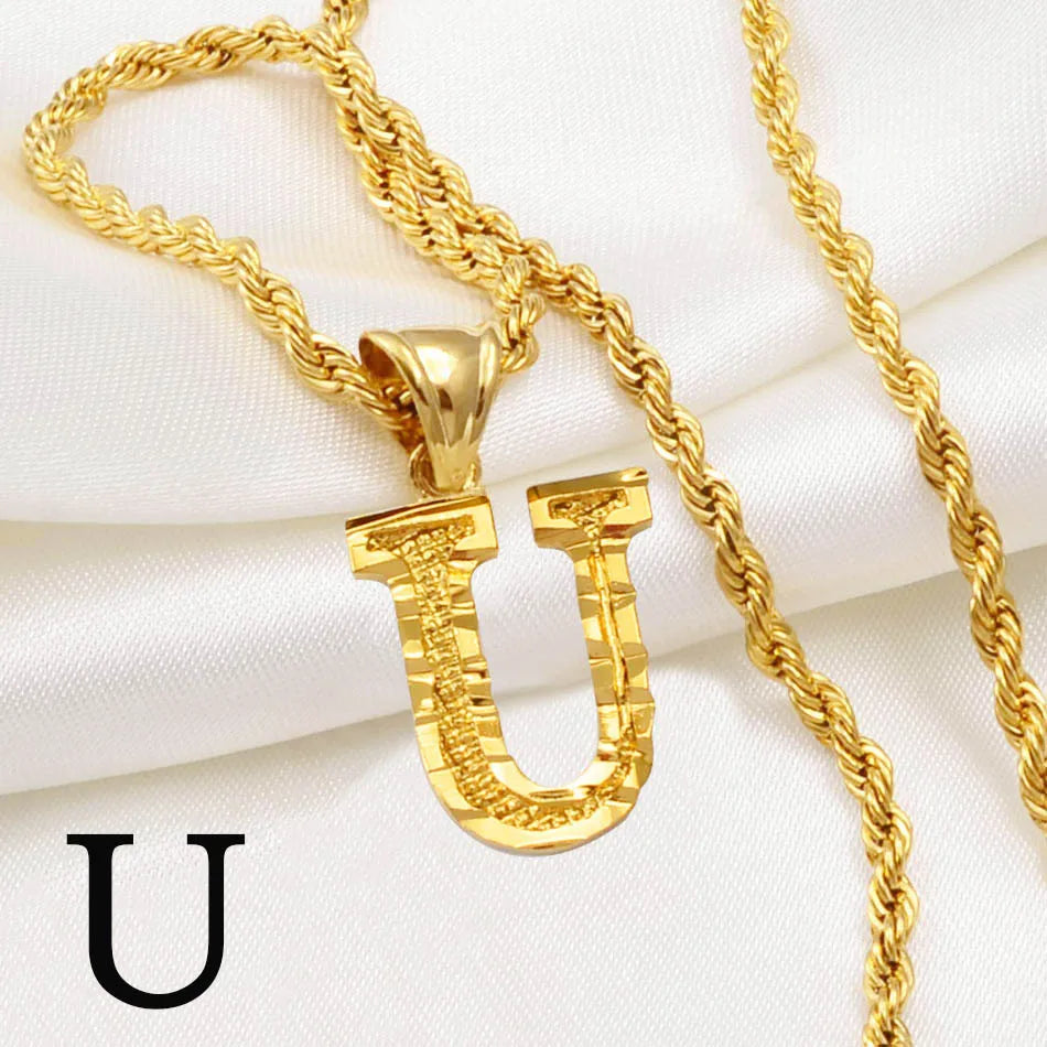 Anniyo Gold-Plated A-Z Initial Pendant Necklace – Unisex