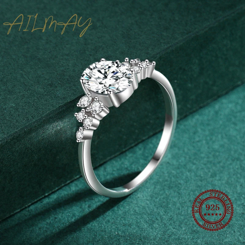 Ailmay Sterling Silver Oval Zirconia Ring for Women