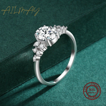 Ailmay Sterling Silver Oval Zirconia Ring for Women