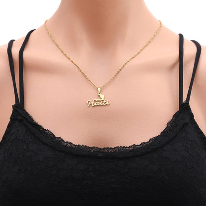 Gold Haiti Map & Flag Pendant Necklace
