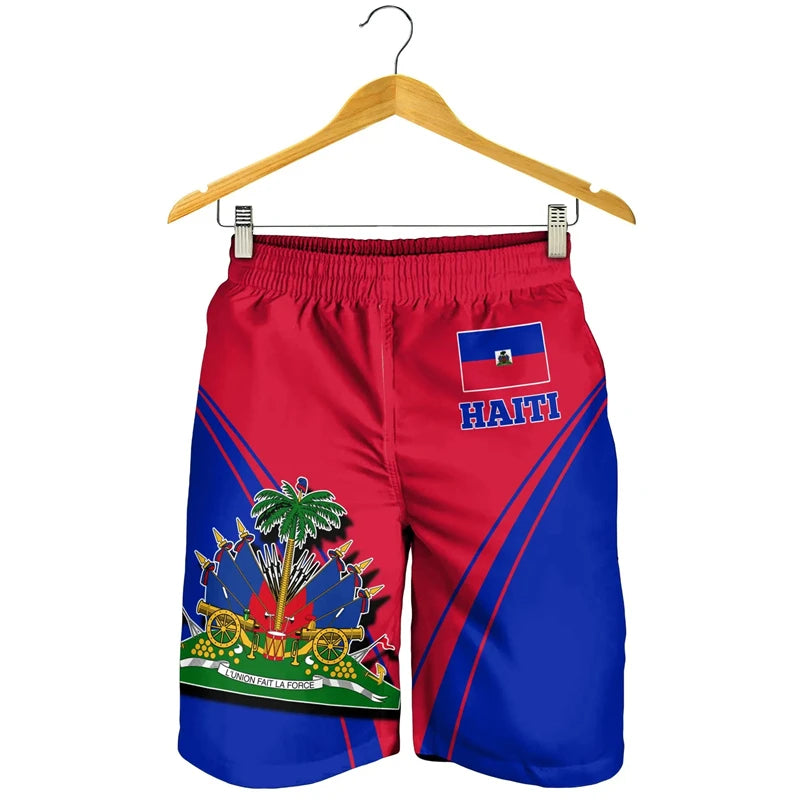 3D Haiti Flag Men's Hawaiian Beach Shorts