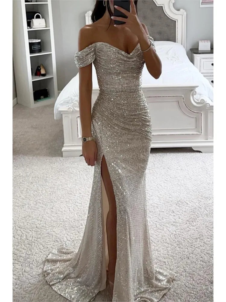 Women’s Sexy Sequined Split Maxi Dress
