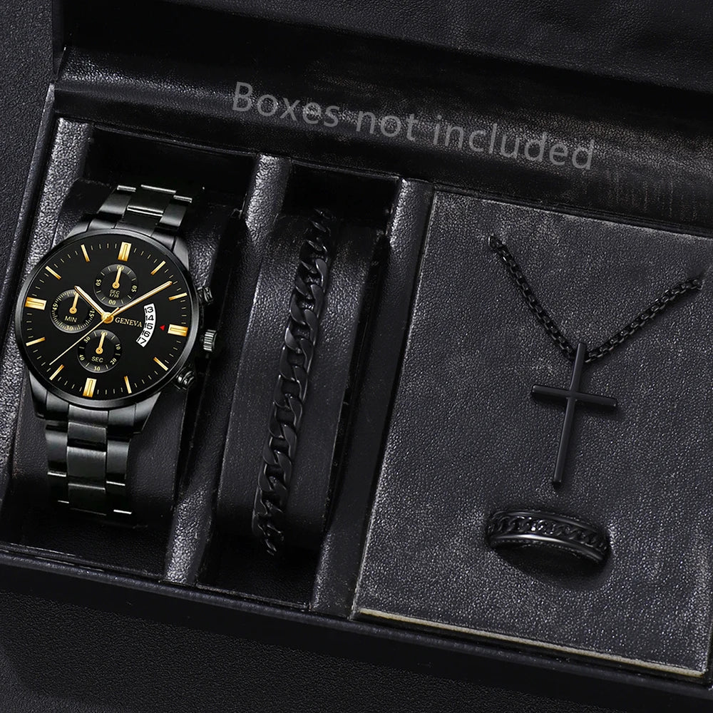 ⌚ Men’s  Stainless Steel Quartz Watch – Classic Business Style with Calendar Display