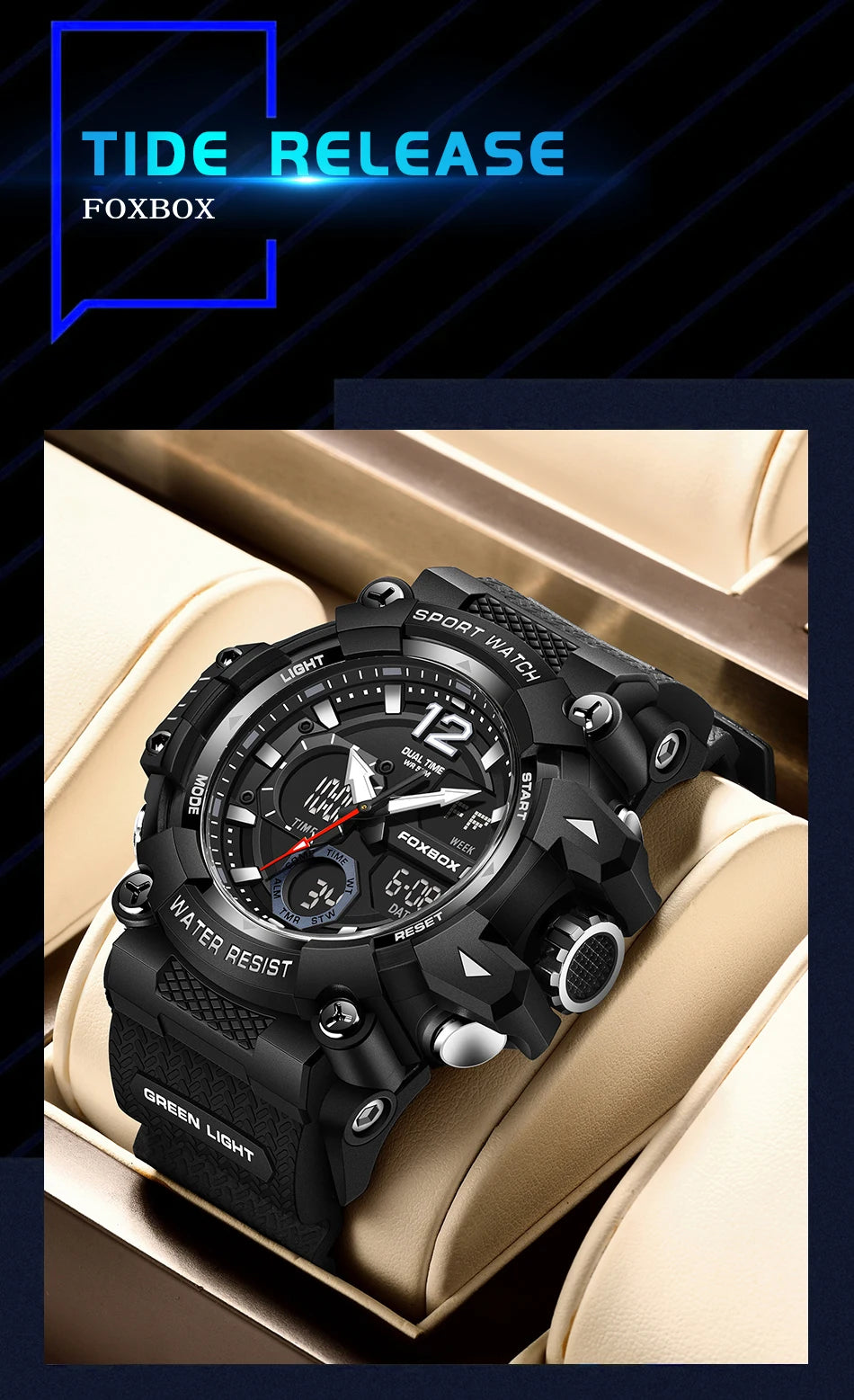 Men’s Fashion Sport Watch – 50M Waterproof, Shock Resistant LED Alarm