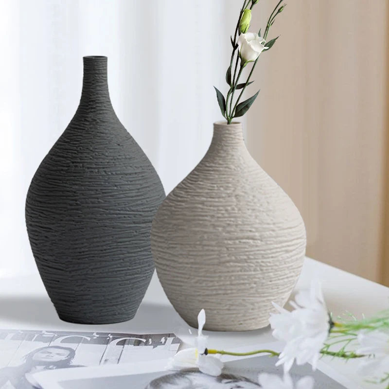 Nordic Ceramic Vase – Simple Narrow-Mouth Flower Pot for Home, Office & Living Room Decor