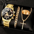 Men's 4-Piece Gold Jewelry Set – Roman Watch