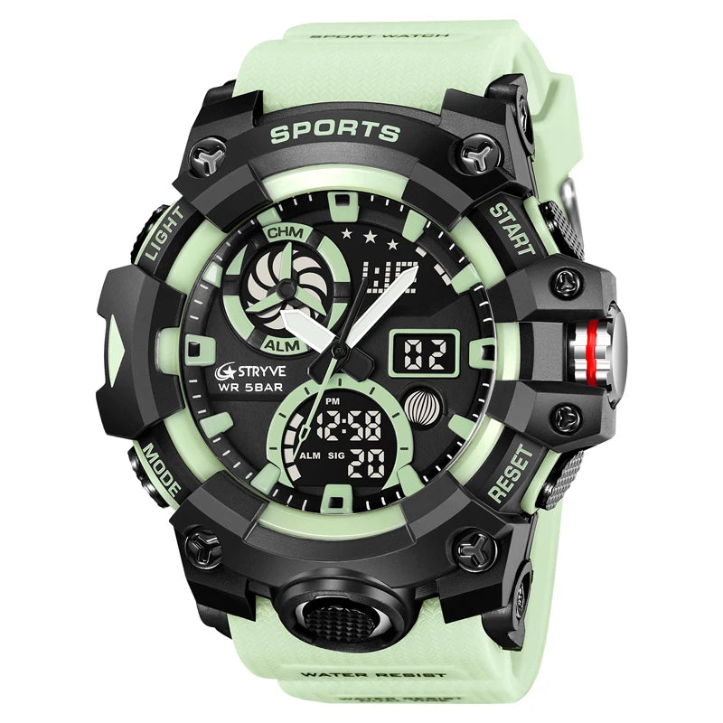 Men’s Dual Time Sport Watch – 50m Waterproof, Shock Resistant Digital Watch