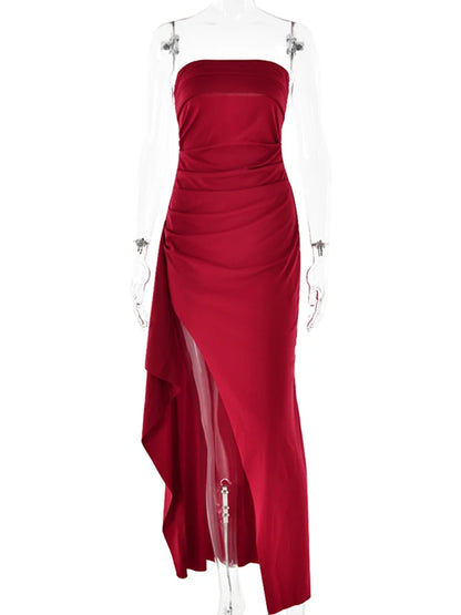 Women's Strapless Backless Long Dress with High Slit