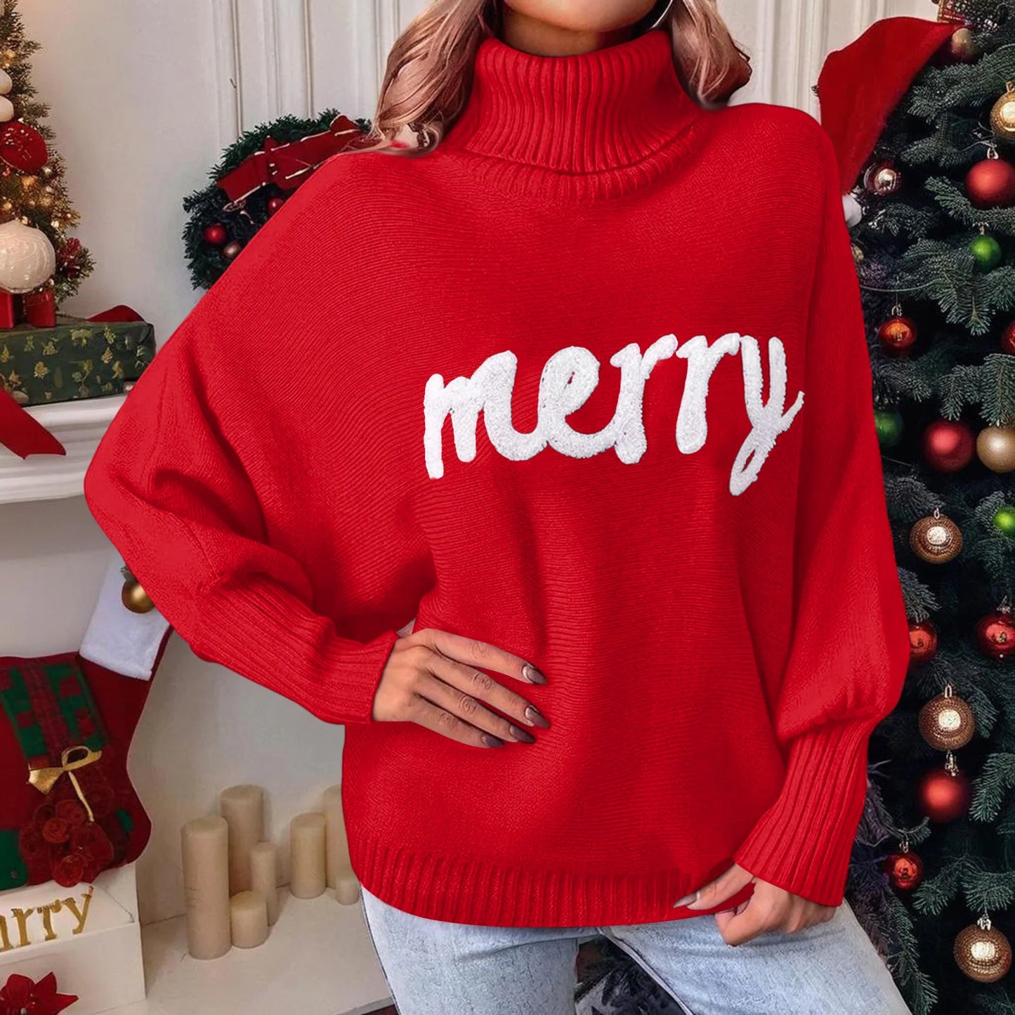 Women’s Christmas Turtleneck Knit Sweater