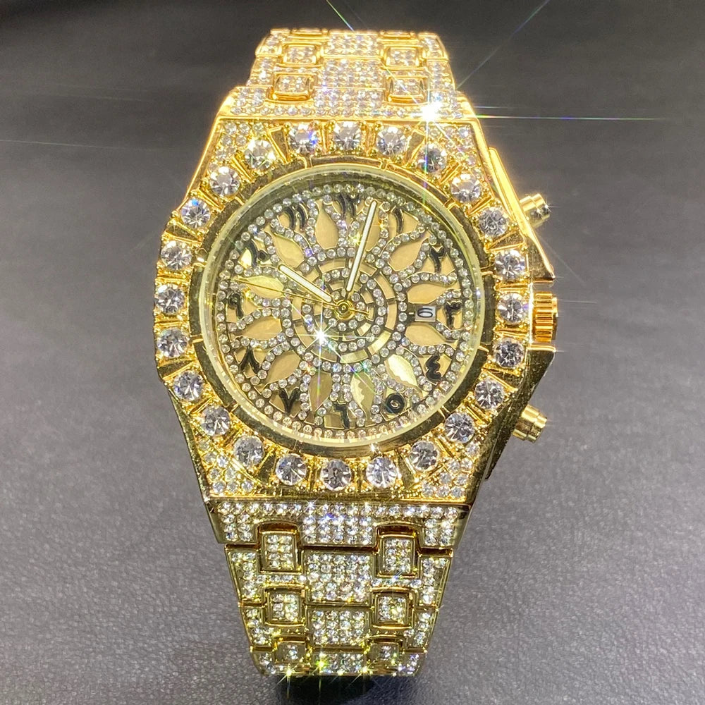 Gold Iced-Out Men’s Watch – Luxury & Waterproof