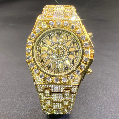 Gold Iced-Out Men’s Watch – Luxury & Waterproof