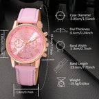 6PCS Pink Watch & Bracelet Set for Women and Girls