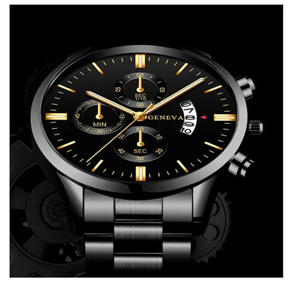 ⌚ Men’s  Stainless Steel Quartz Watch – Classic Business Style with Calendar Display