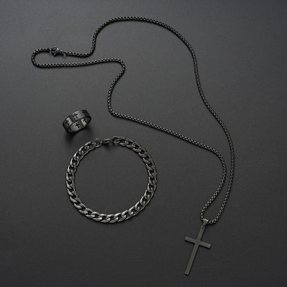 3PCS Stainless Steel Jewelry Set – Bracelet, Necklace & Ring | Unisex