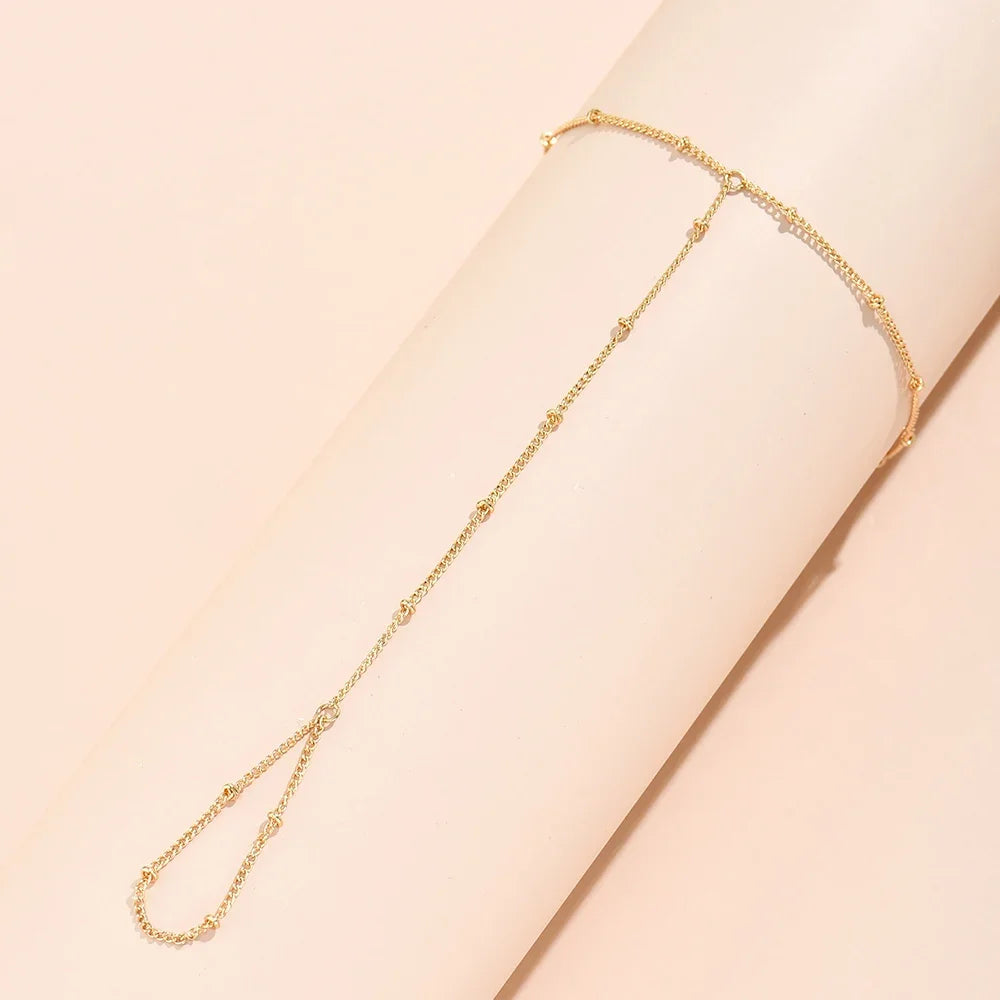 Dainty Gold-Plated Hand Chain Bracelet with Ring