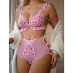 Pink Heart Lace Lingerie Set
