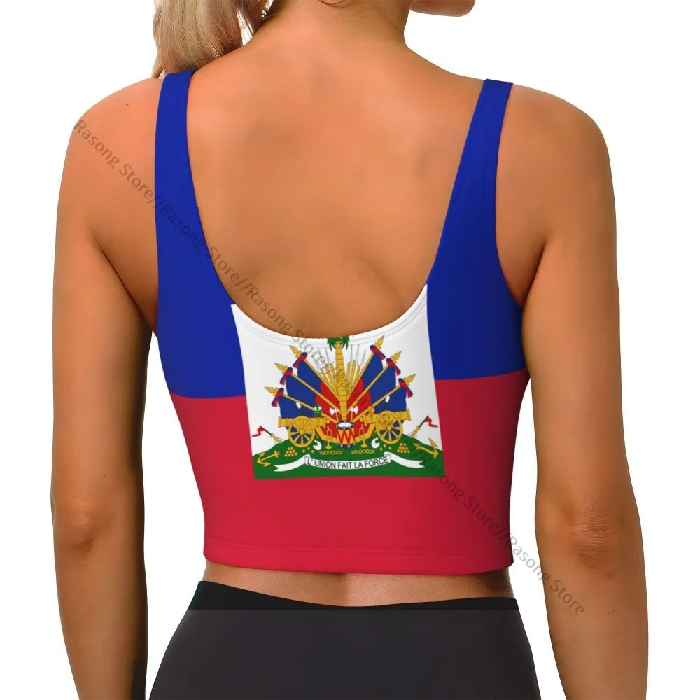 Women’s Sexy Sports Vest – Haitian Flag Crop Top