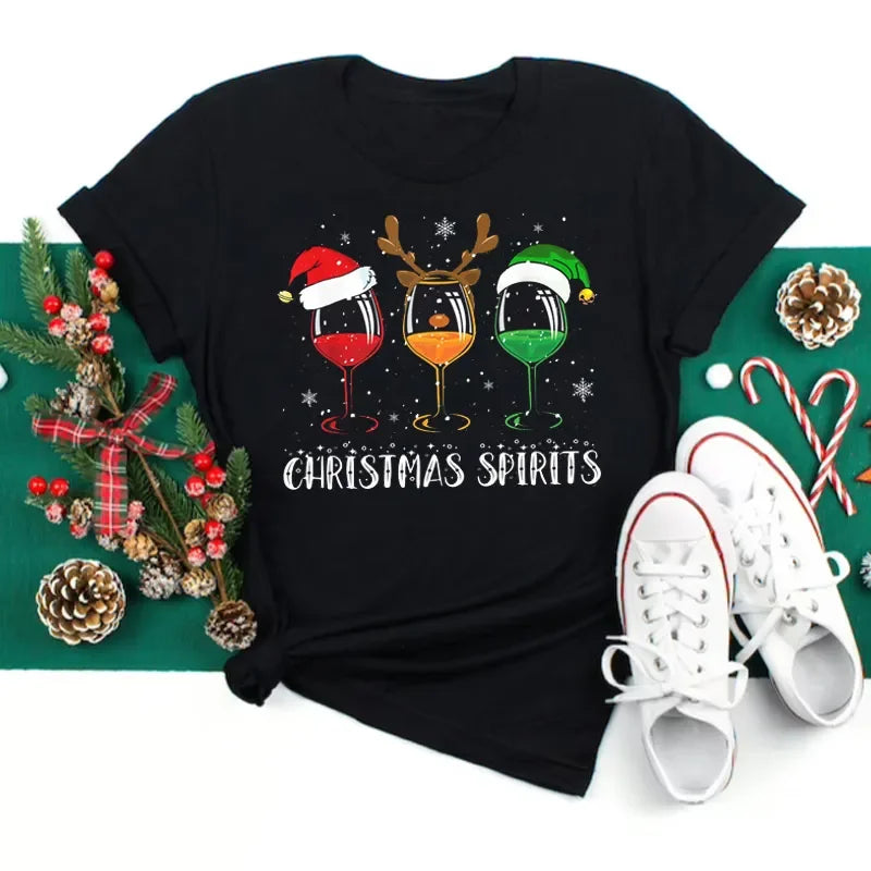 Women’s Wine Glass Christmas T-Shirt
