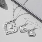 Rhinestone Double Heart Earrings & Pendant Necklace for women