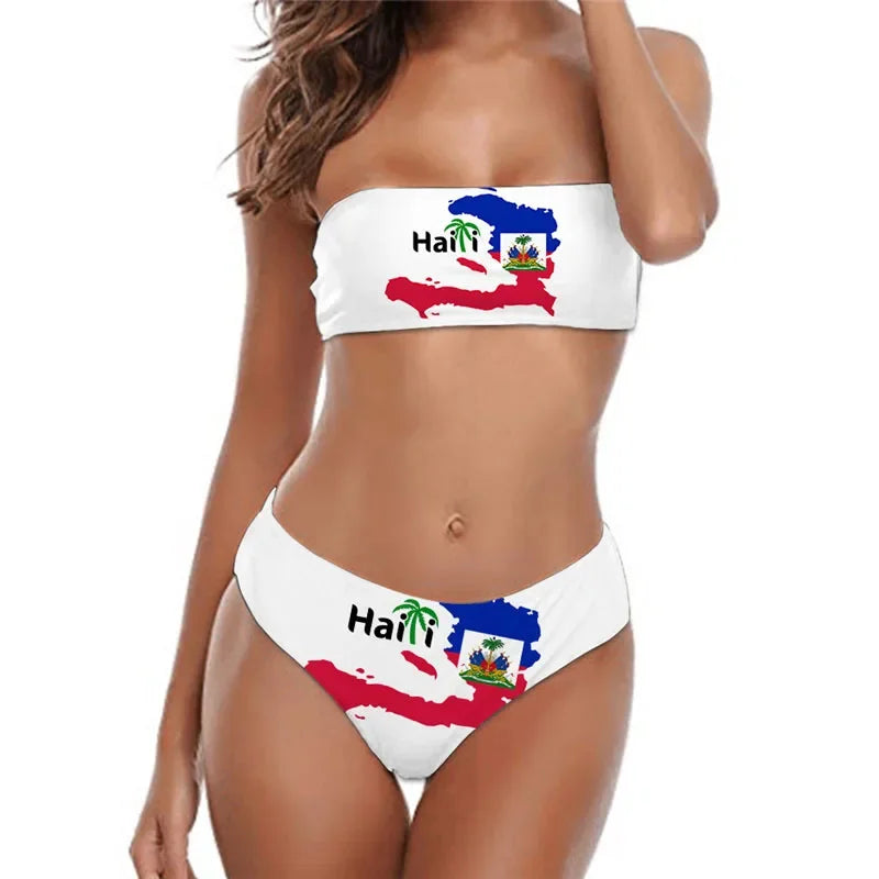 Haitian Flag Bikini Set – Bandeau-Style Women's Swimsuit