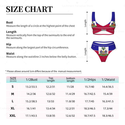 Haitian Flag Bikini Set for Women – Push-Up Swimsuit