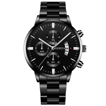 ⌚ Men’s  Stainless Steel Quartz Watch – Classic Business Style with Calendar Display