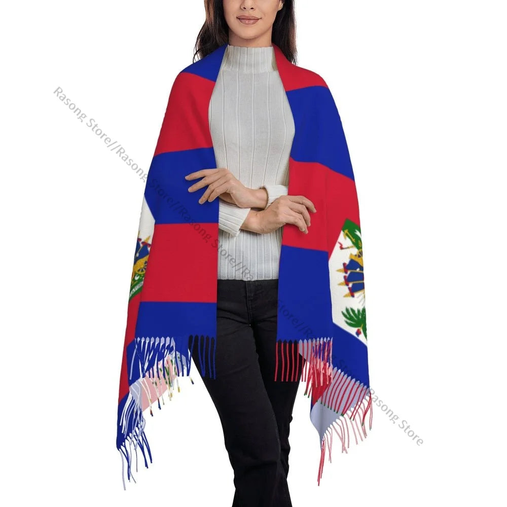 Haiti Flag Winter Tassel Scarf