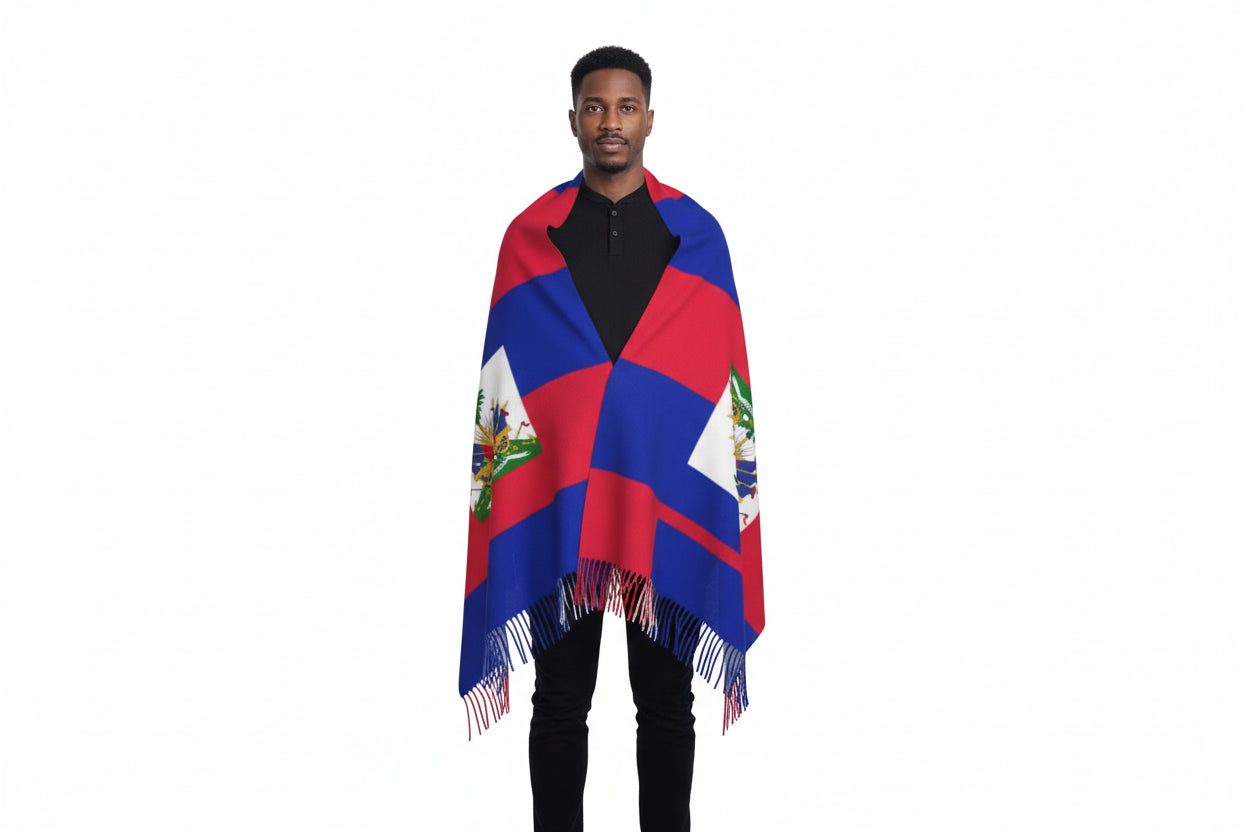 Haiti Flag Winter Tassel Scarf
