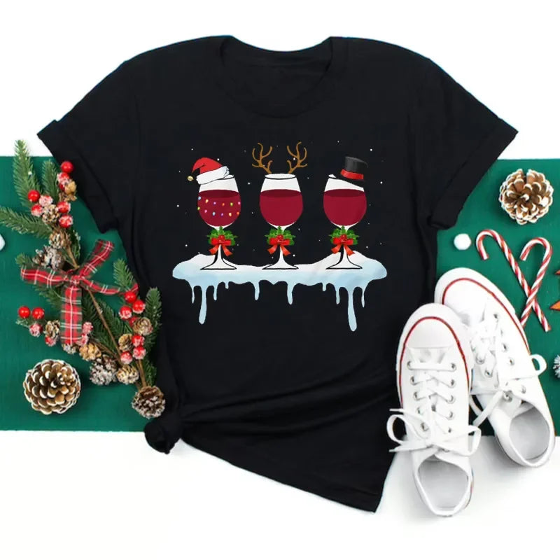 Women’s Wine Glass Christmas T-Shirt