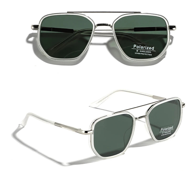 Peekaboo TR90 polarized sunglasses men retro style metal square sun glasses for women double bridge driving green black uv400