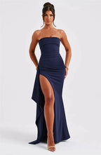 Women's Strapless Backless Long Dress with High Slit