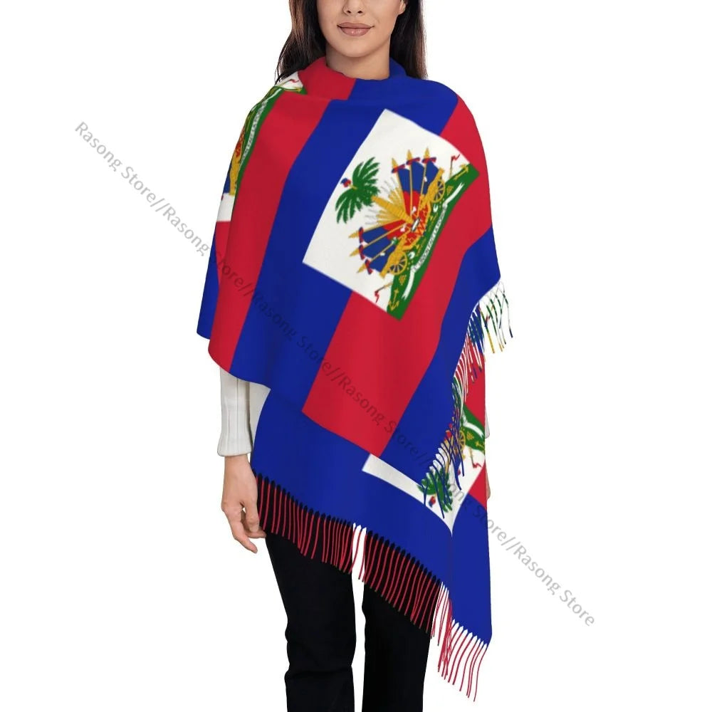 Haiti Flag Winter Tassel Scarf