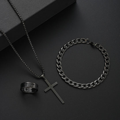 3PCS Stainless Steel Jewelry Set – Bracelet, Necklace & Ring | Unisex
