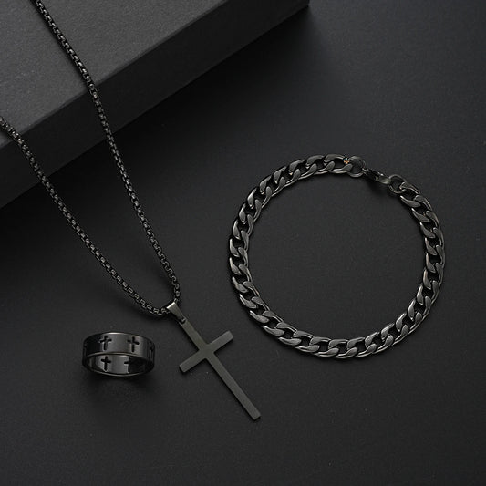 3PCS Stainless Steel Jewelry Set – Bracelet, Necklace & Ring | Unisex