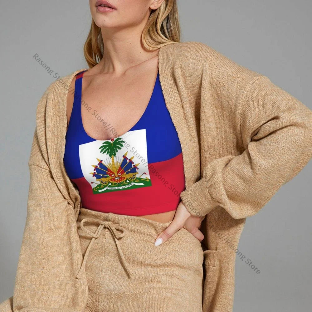 Women’s Sexy Sports Vest – Haitian Flag Crop Top