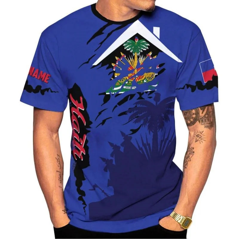 Men's 3D Haiti Emblem T-Shirt – Custom Summer Graphic Tee