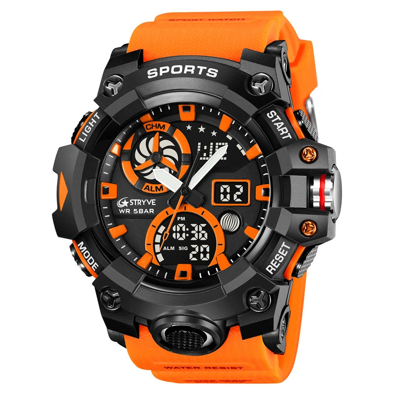 Men’s Dual Time Sport Watch – 50m Waterproof, Shock Resistant Digital Watch