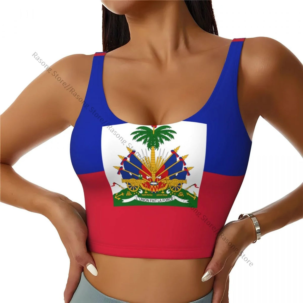 Women’s Sexy Sports Vest – Haitian Flag Crop Top