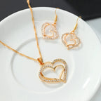Rhinestone Double Heart Earrings & Pendant Necklace for women