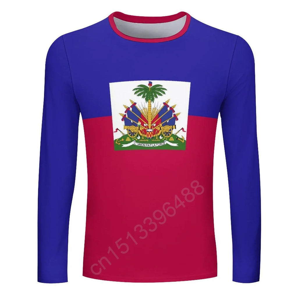 Haiti Flag 3D Print Long Sleeve T-Shirt – Unisex Casual