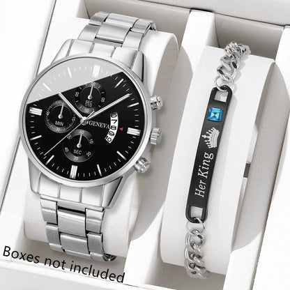 ⌚ Men’s  Stainless Steel Quartz Watch – Classic Business Style with Calendar Display