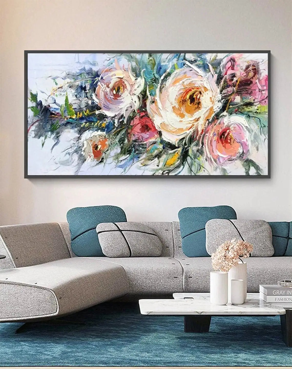 Large Hand-Painted Abstract Oil Painting