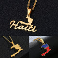 Gold Haiti Map & Flag Pendant Necklace