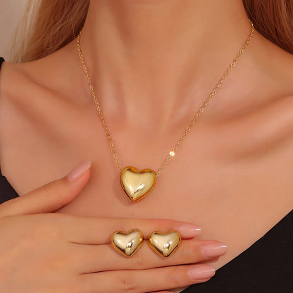 Rhinestone Double Heart Earrings & Pendant Necklace for women