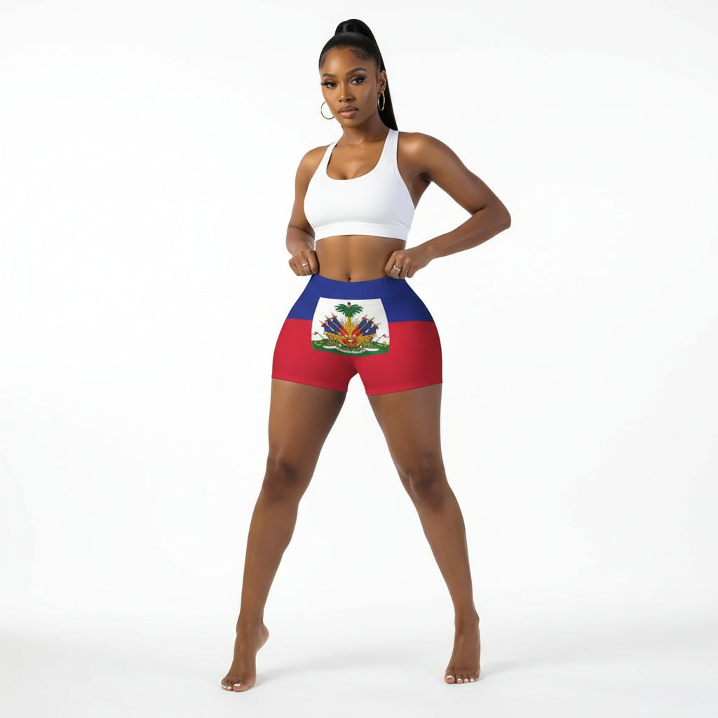 Women’s Haiti Flag Scrunch Booty Yoga Shorts