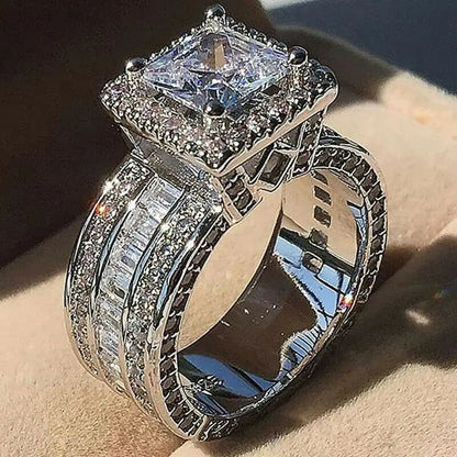 Elegant Square-Cut Zircon Halo Ring