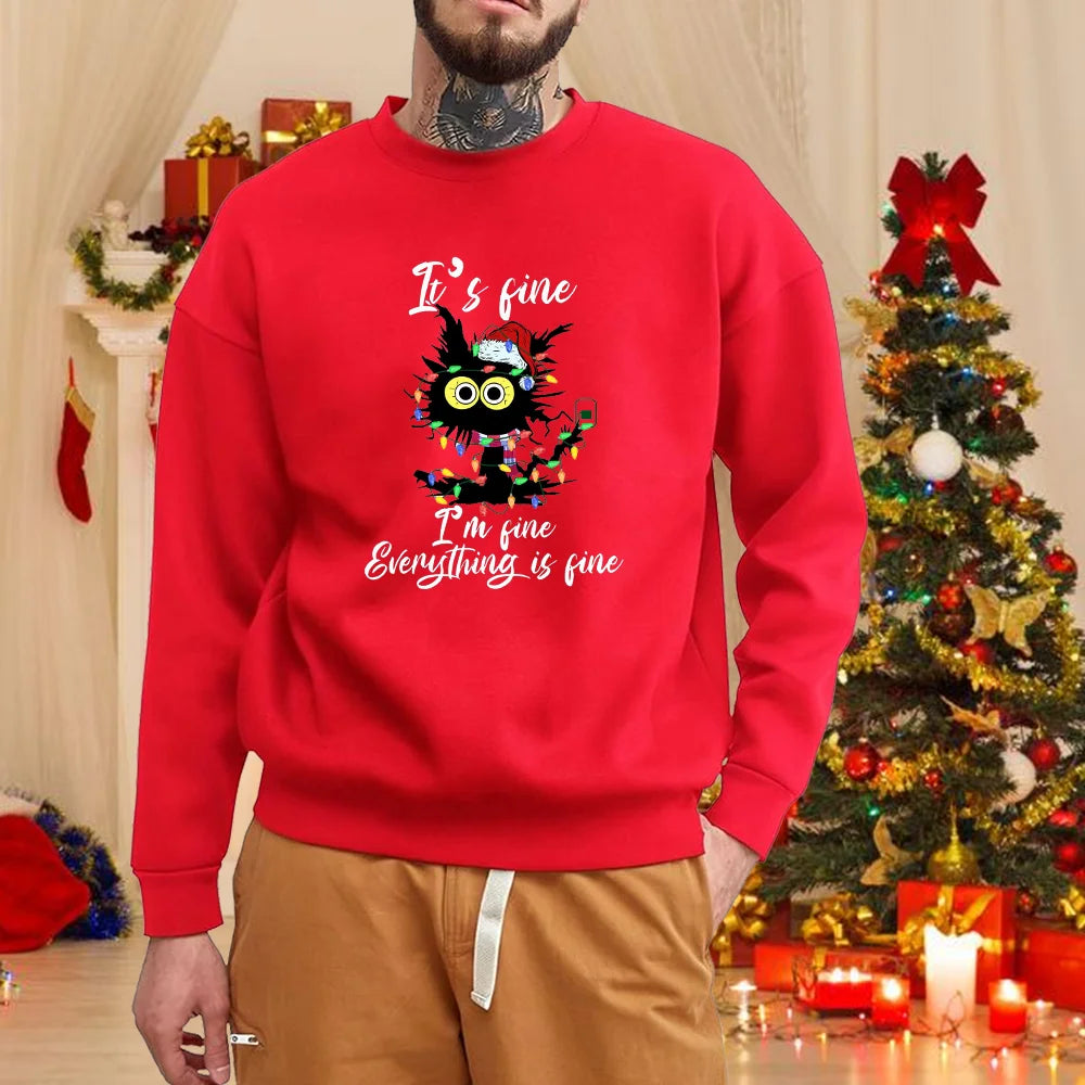 Men’s Christmas Cat Print Sweatshirt