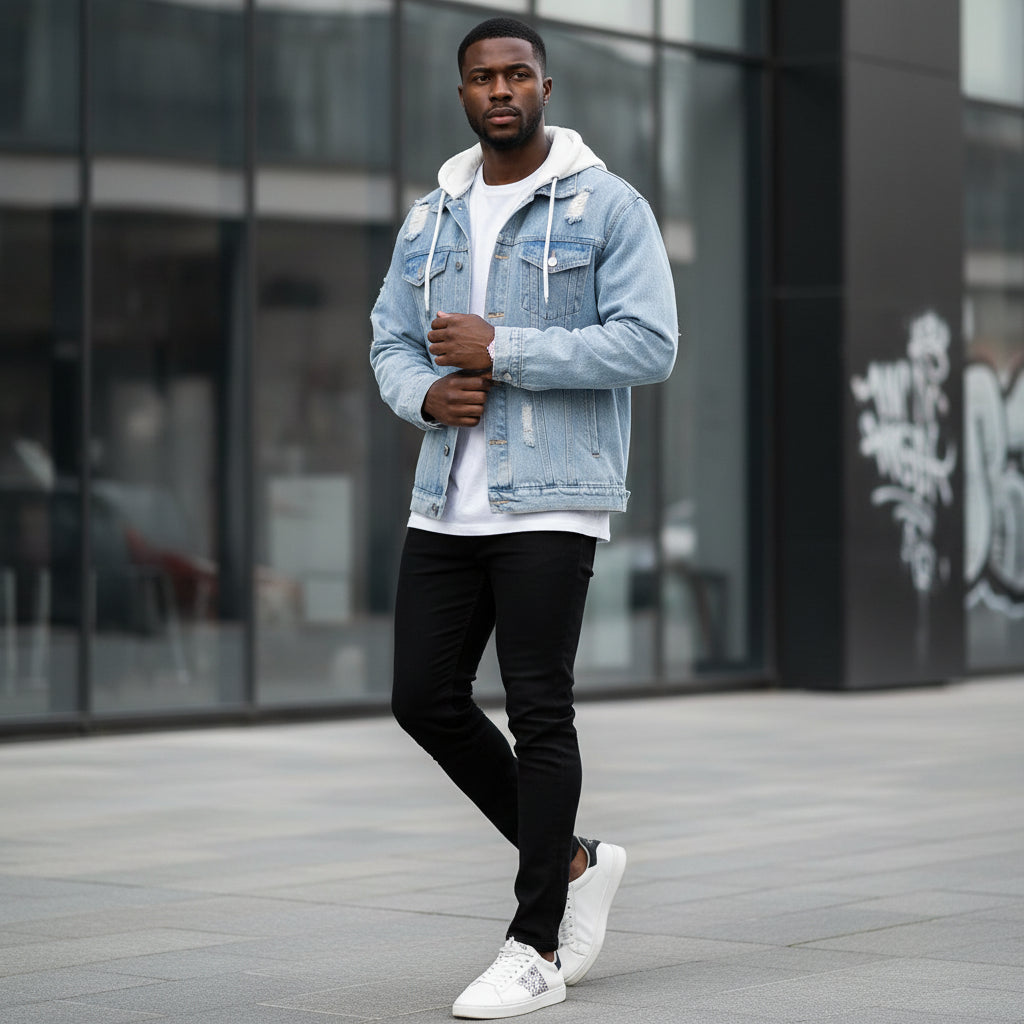 Distressed Patchwork Denim Jacket