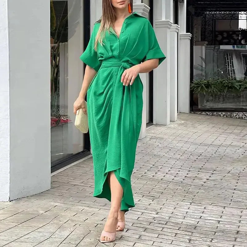 Elegant V-Neck Shirt Dress